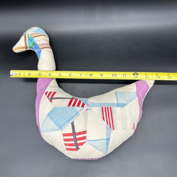 Handmade Patchwork Stuffed Goose Pillow Farmhouse Decor Purple White Quilted - Picture 9 of 9
